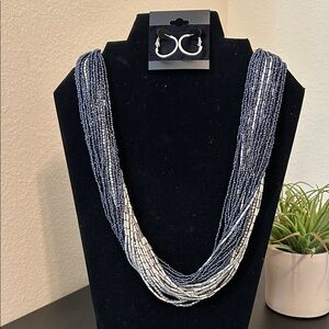 Elegant Blue and Silver Beaded Necklace Set